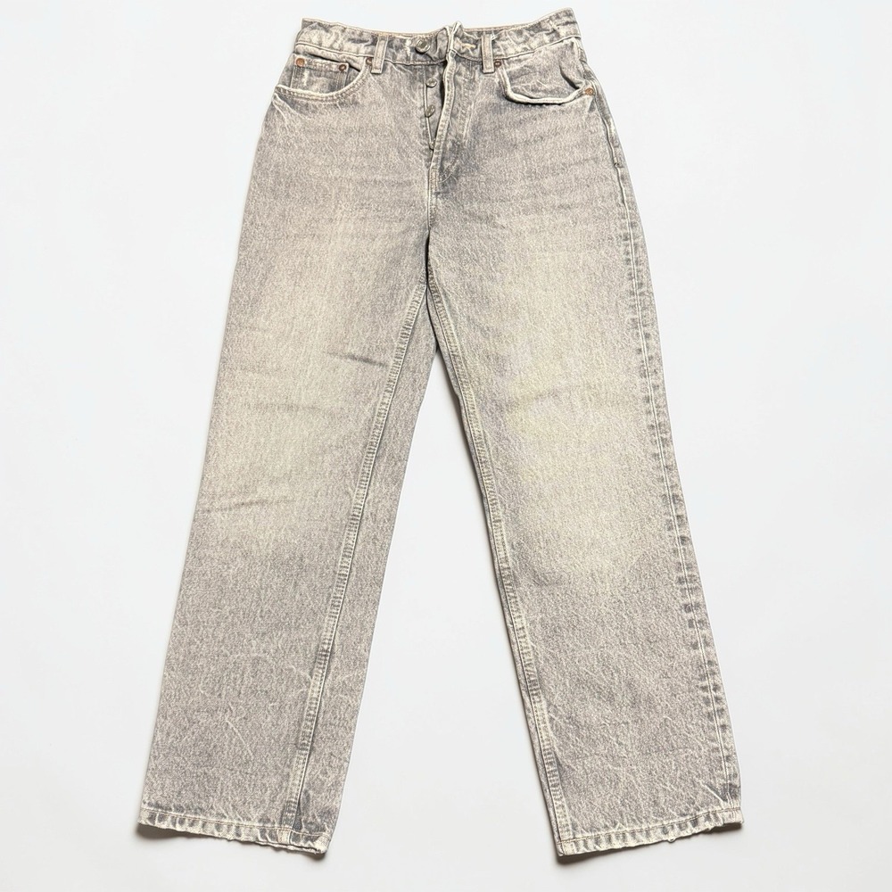 ZARA High Waist Straight Leg Acid Wash Gray Jeans Button Fly Vintage 90s Style‎